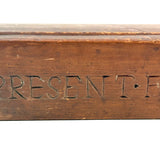 A Present from L. Hine, Age 82, to Mrs. Charity Kelsey, in 1863, Very Tender Carved Pine Slide Lid Box