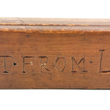 A Present from L. Hine, Age 82, to Mrs. Charity Kelsey, in 1863, Very Tender Carved Pine Slide Lid Box