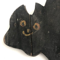 SOLD Early, Much Weathered Black Scare Cat on Iron Post Mounted to Wood