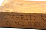 A Present from L. Hine, Age 82, to Mrs. Charity Kelsey, in 1863, Very Tender Carved Pine Slide Lid Box
