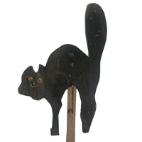 SOLD Early, Much Weathered Black Scare Cat on Iron Post Mounted to Wood