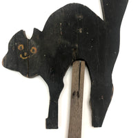 SOLD Early, Much Weathered Black Scare Cat on Iron Post Mounted to Wood