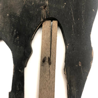 SOLD Early, Much Weathered Black Scare Cat on Iron Post Mounted to Wood