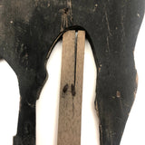 SOLD Early, Much Weathered Black Scare Cat on Iron Post Mounted to Wood