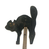 SOLD Early, Much Weathered Black Scare Cat on Iron Post Mounted to Wood