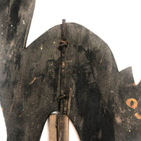 SOLD Early, Much Weathered Black Scare Cat on Iron Post Mounted to Wood