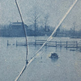 Glass Plate Crack Across Lonely, Flooded Rural Scene, Antique Cyanotype Printed from Broken Plate