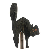 SOLD Early, Much Weathered Black Scare Cat on Iron Post Mounted to Wood