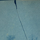 Glass Plate Crack Across Lonely, Flooded Rural Scene, Antique Cyanotype Printed from Broken Plate