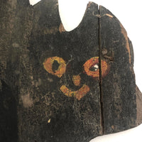 SOLD Early, Much Weathered Black Scare Cat on Iron Post Mounted to Wood