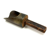 Beautiful and Beautifully Worn Make Do Brass  (Presumed Artillery Shell) Scoop with Carved Wooden Handle