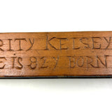 A Present from L. Hine, Age 82, to Mrs. Charity Kelsey, in 1863, Very Tender Carved Pine Slide Lid Box