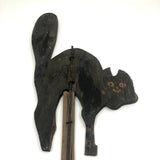 SOLD Early, Much Weathered Black Scare Cat on Iron Post Mounted to Wood