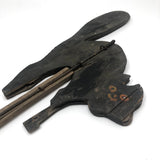 SOLD Early, Much Weathered Black Scare Cat on Iron Post Mounted to Wood