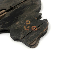 SOLD Early, Much Weathered Black Scare Cat on Iron Post Mounted to Wood