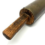 Beautiful and Beautifully Worn Make Do Brass  (Presumed Artillery Shell) Scoop with Carved Wooden Handle