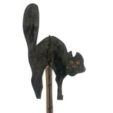 SOLD Early, Much Weathered Black Scare Cat on Iron Post Mounted to Wood