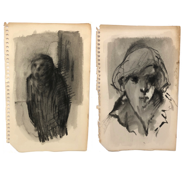 Expressive Early 1960s Ink Wash Sketches, Artist Unknown, Set One - SOLD INDIVIDUALLY
