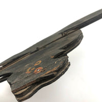 SOLD Early, Much Weathered Black Scare Cat on Iron Post Mounted to Wood