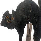 SOLD Early, Much Weathered Black Scare Cat on Iron Post Mounted to Wood