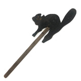 SOLD Early, Much Weathered Black Scare Cat on Iron Post Mounted to Wood
