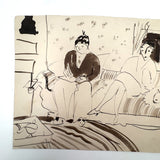 On the Couch, With Cat, Esther Pressoir Signed Ink/Ink Wash on Paper, 1930s