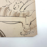 On the Couch, With Cat, Esther Pressoir Signed Ink/Ink Wash on Paper, 1930s