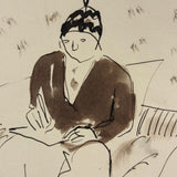 On the Couch, With Cat, Esther Pressoir Signed Ink/Ink Wash on Paper, 1930s