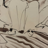 On the Couch, With Cat, Esther Pressoir Signed Ink/Ink Wash on Paper, 1930s