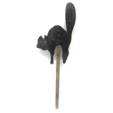 SOLD Early, Much Weathered Black Scare Cat on Iron Post Mounted to Wood