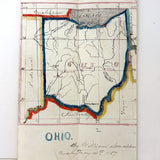 OHIO! Lovely Hand-drawn Ink and Watercolor Map by William Donaldson, St. Louis Central High, 1857