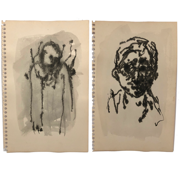 Expressive Early 1960s Ink Wash Sketches, Artist Unknown, Set Two - SOLD INDIVIDUALLY