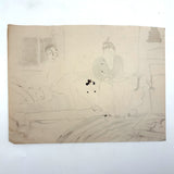 On the Couch, With Cat, Esther Pressoir Signed Ink/Ink Wash on Paper, 1930s