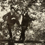 No Shooting in Park Limits: Stunningly Rich Antique RPPC of Two Men on Suspension Bridge