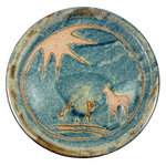 Magical Feeling 1986 Studio Pottery Plate with Sun, Horse and Figures, Signed KAK