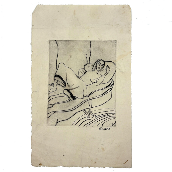 Woman Reclining, Shoes Off, Esther Estelle Pressoir 1930s Etching on Paper