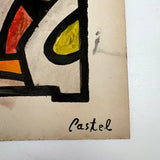Perfectly Resolved c. 1930s Modernist Abstract Watercolor on Card Signed Castel
