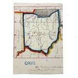 OHIO! Lovely Hand-drawn Ink and Watercolor Map by William Donaldson, St. Louis Central High, 1857