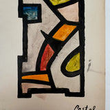 Perfectly Resolved c. 1930s Modernist Abstract Watercolor on Card Signed Castel