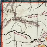 ARKANSAS! Lovely Hand-drawn Ink and Watercolor Map by William Donaldson, St. Louis Central High, 1857