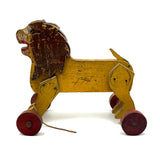 Roaring Yellow Lion, Great, Much Loved, Old Wooden Pull Along Toy