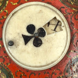 18th Century Quadrille Gaming Box with Scoring Dial and 20 Hand-painted Club Gaming Pieces