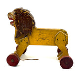 Roaring Yellow Lion, Great, Much Loved, Old Wooden Pull Along Toy