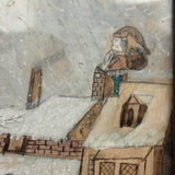 Santa On the Roof and Santa with Reindeer, Charming 19th Century Folk Art Ink and Watercolor
