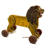Roaring Yellow Lion, Great, Much Loved, Old Wooden Pull Along Toy