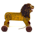 Roaring Yellow Lion, Great, Much Loved, Old Wooden Pull Along Toy