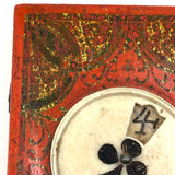 18th Century Quadrille Gaming Box with Scoring Dial and 20 Hand-painted Club Gaming Pieces