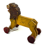 Roaring Yellow Lion, Great, Much Loved, Old Wooden Pull Along Toy