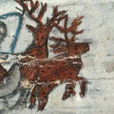 Santa On the Roof and Santa with Reindeer, Charming 19th Century Folk Art Ink and Watercolor