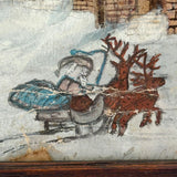 Santa On the Roof and Santa with Reindeer, Charming 19th Century Folk Art Ink and Watercolor